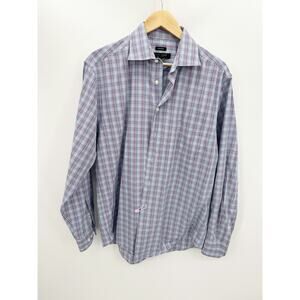 Pronto Uomo Purple Blue Black Non-Iron Cotton Dress Shirt Men's Size Large L